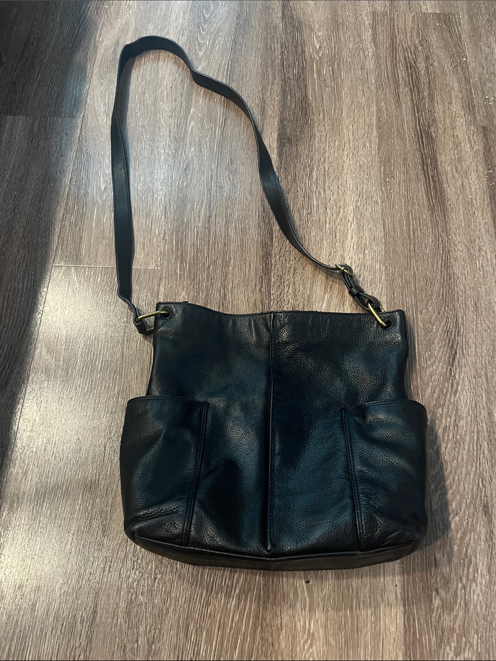 Fossil Lane North-South Black Leather Shoulder Crossbody Bag